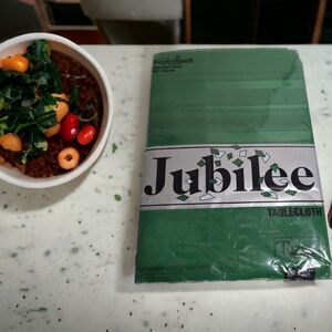 Tobin Jubilee Christmas Green Striped Tablecloth Fabric Oval 60 X 104 NOP